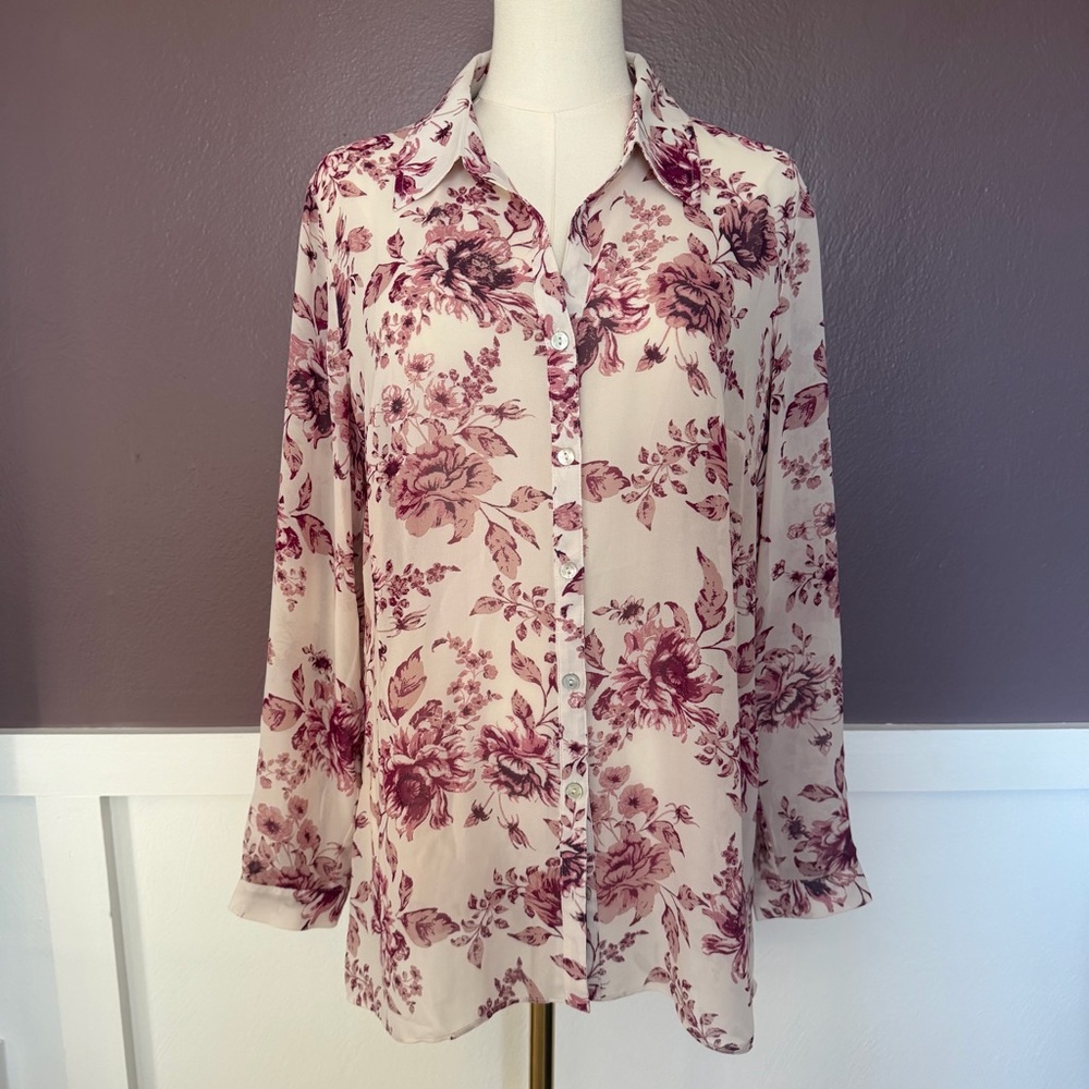 Susan Graver Pink Semi Sheer Blouse